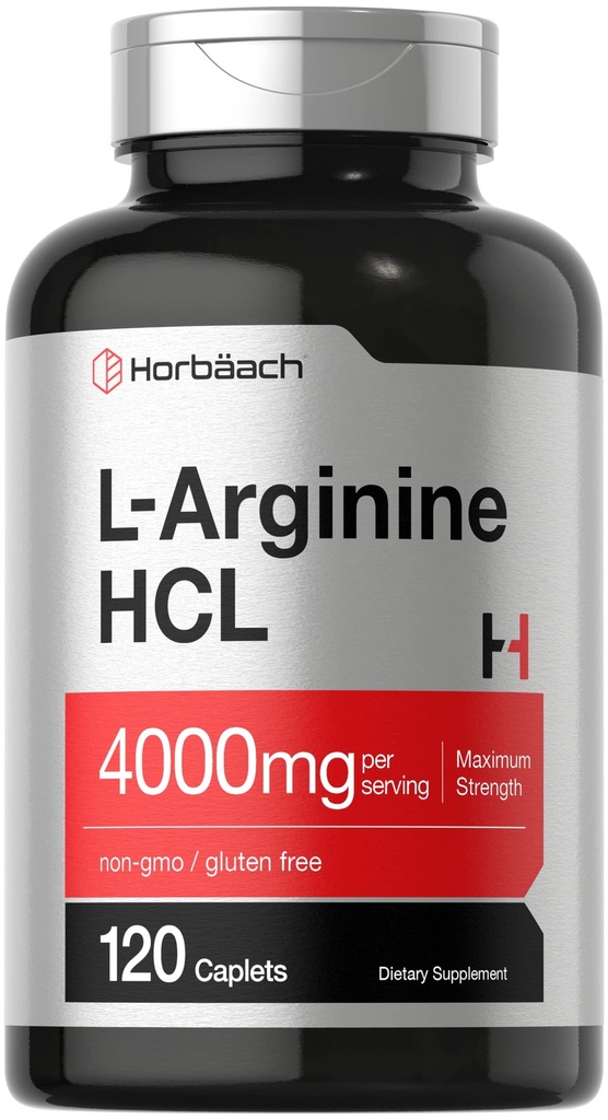 Horbäach L-arginiin HCL 4000mg | 120 Caplets | Aminohape meestele ja naistele | lämmastikoksiidi täiendus | Taimetoitlane, mitte-GMO, gluteenivaba toidulisand