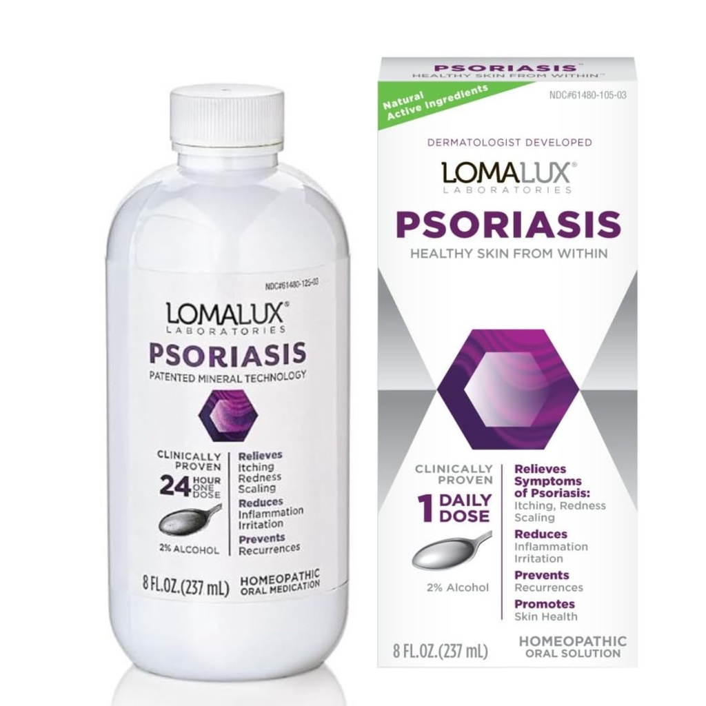 Loma Lux Psoriaas Relief Natural w/Minerals - Multi-Symptom Relief - Kliiniliselt tõestatud ravi Dermatoloog Arendatud psoriaasi Vulgaris, Seborröa dermatiit, peanahk, pöördtüüpi - 8 Fl Oz