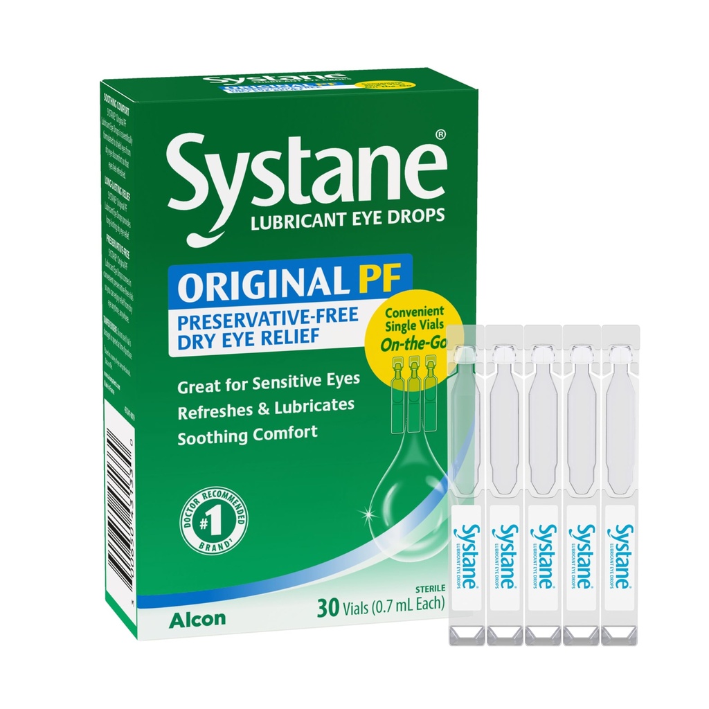 Systane Original säilitusainevaba määrdeaine silmatilgad tundlikele silmadele, 30 Ct, ühekordsed viaalid, rahustav mugavus, tundlikkus, kuiva silma leevendamine, värskendamine ja määrimine on-The-Go kuiva silma leevendamiseks