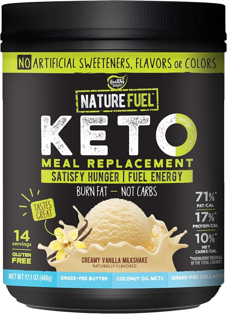 Looduskütus Keto söögikorra asenduspulber - Gluteenivaba kookosõli MCT-ga ja rohusöödavõiga - Kreemi Vanilla Piimakokteil - 14 serveerimist - Sahver Sõbralik, 17.1 Fl Oz