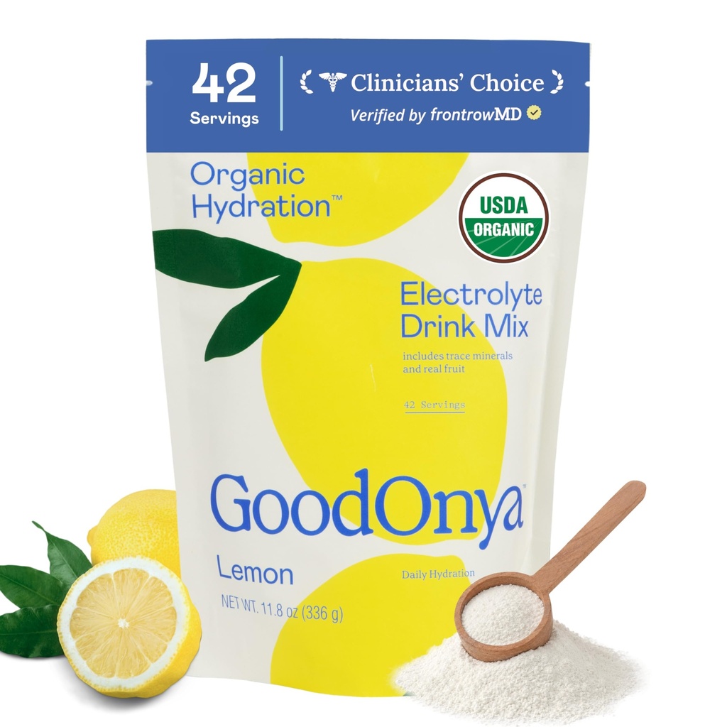 GOODONYA Orgaaniline Hüdratsioon Elektrolüütide Joogi Segu, Sertifitseeritud Orgaaniline Hüdratsioon Pulber, Mitte-GMO, Biokontrollitud Glüfosaat Vaba, Madal Suhkur, Lemonaad Maitse, Ei Kunstlikke Maitseid, 42 Servingut