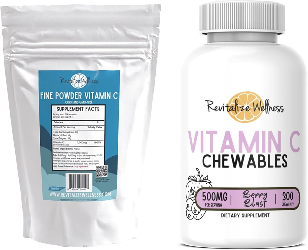 Bundle | Fine Powder C-vitamiin, 454 serveerimist ja C-vitamiini närimistabletid (Berry Blast), 60 serveerimist