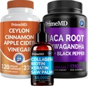 5-in-1 Ceylon Cinnamon (120ct), 4-in-1 Biotin Collagen Keratin Saw Palmetto (2 fl oz - 1 Pack) & 6-in-1 Maca Root Ashwagandha (120ct) Bundle - energia, meeleolu, juuksed, nahk ja immuunsüsteem