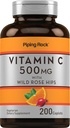 Piping Rock Vitamiin C | 500mg | 200 Caplets | Rose HIPS | Taimetoitlane, mitte-GMO, gluteenivaba toidulisand
