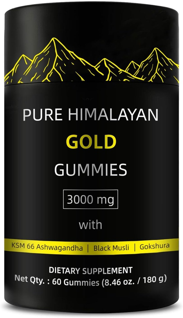 Puhtad Himaalaja kuldkummid | Ashwagandha rikkad, Gokshura fulviinhape 85 Mikrotoitainet meestele, naistele | Suhkrulisandita | Mitte-GMO | Looduslik orgaaniline 60 Gummies per Box
