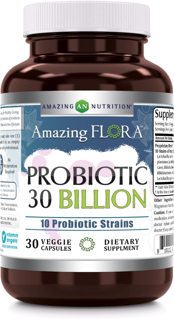 Hämmastav Flora probiootikum 10 parimat probiootikumi tüved | 30 miljardit | Veggie kapslite lisand | Mitte-GMO | Gluteenivaba | valmistatud USAs (1 Pack, 30 Count)