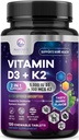 Vitamiin D3 K2 - 5000 iu Vitamiin D3 & 100 mcg Vitamiin K2 (MK-7) Kompleks immuunsüsteemi toetamiseks - Luud, hambad ja lihased Tervisetoetus - Berry närimistable, Gluteenivaba, Non-GMO, villitud USA - 120 tabletti