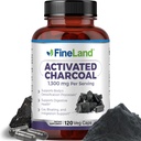 FineLand Aktiivsüsi 1300mg - Advanced Seedetrakti Detox Puhastamine, Aitab Gaasi Ja Puhumise, Ringluse Ja Kolesteroal Toetus - Made in USA, 120 Vegan Pills