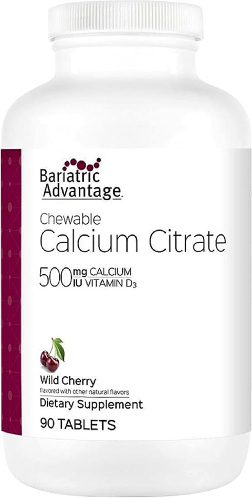 Bariaatriline eelis Kaltsiumtsitraat närimistable 500mg vitamiin D3 bariaatrilise kirurgia patsientidel sealhulgas mao möödavoolu ja varrukate gastrektoomia, madal suhkur - Wild Cherry maitse, 90 Count