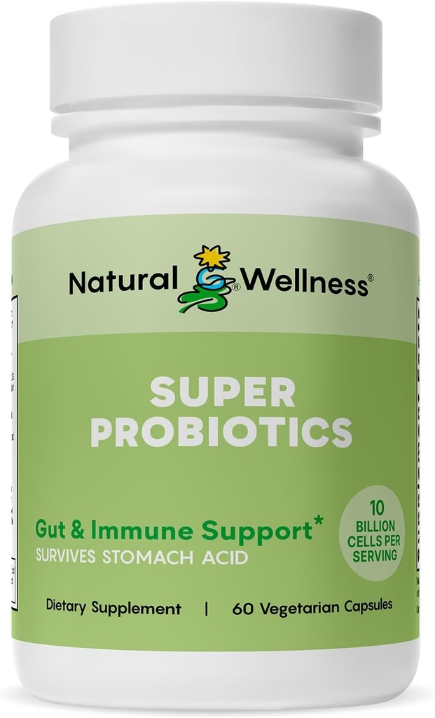 Natural Wellness Super Probiootikum + Prebiootiline Blend - 10 miljardit CFU-d 8 tüvega - probiootikumid naistele ja meestele seedetrakti tervise, soolestiku tasakaalu ja immuunsuse toetamiseks - mitte-GMO, 30-päevane pakkumine