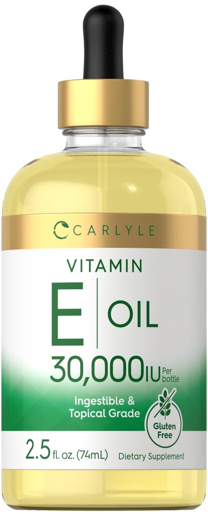 Carlyle E-vitamiini õli | 30 000 IU | 2,5 fl oz | allaneelatav ja aktuaalne klass | Naha niisutamine | Taimetoitlane, mitte-GMO, gluteenivaba lisand