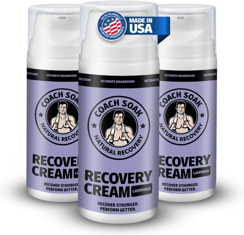 Coach Soak Topical Magnesium Lotion koos MSM - Natural Recovery Cream koos magneesiumkloriidi, C-vitamiini ja mentooli, kiire imendumine ja lõõgastav valulike lihaste, lavendel (3 Pack, Total 10oz)