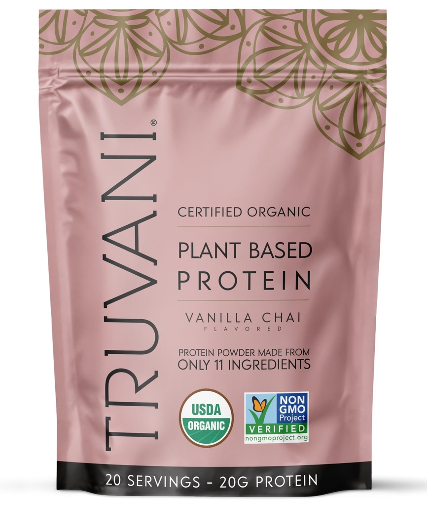 Truvani Vegan Peavalgu pulber | Vanilla Chai | 20g Orgaaniline Taimne Valk | 20 Servings | Keto | Gluteen & Piimavaba | Madala carb | Ei ole lisatud suhkrut