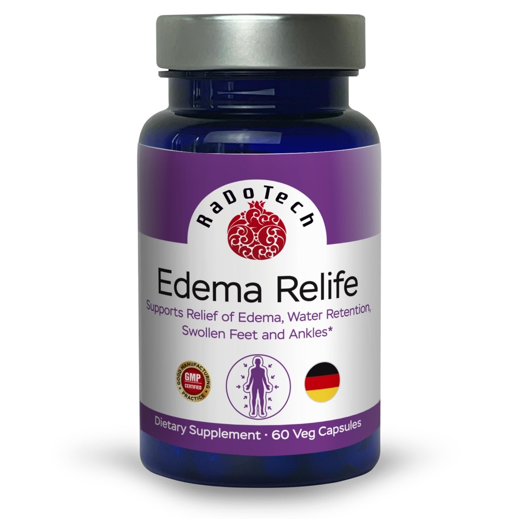 Edema Relife Support Relief of Edema, Water Retention, paistes jalad ja pahkluud 60 Veg kapslid GMP - (pakk 1)