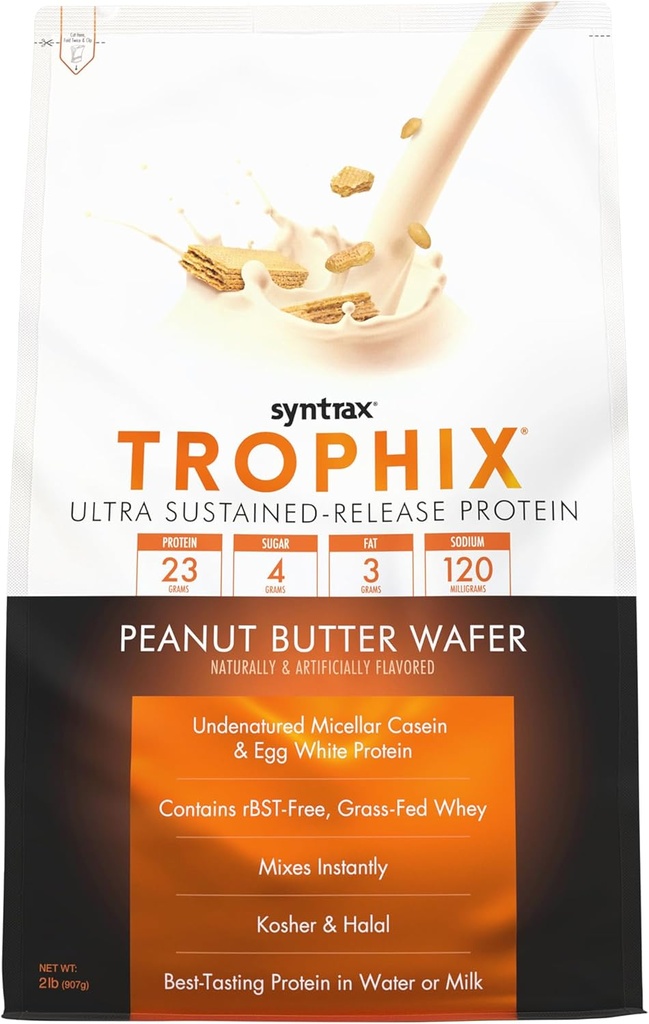 Syntrax Nutrition Trophix, Ultra-Stained-Release Valgupulber Blend, Maapähklivõi Vahvlid 2 naela, Real Wafer Pieces