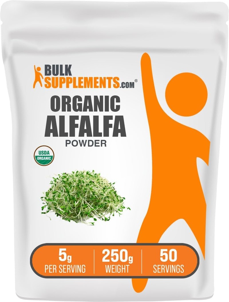 BulkSupplements.com Orgaaniline Alfalfa Grass Powder - Alfalfa Supplement, Green Superfood Powder - Vegan & Gluten Free, 5 g per Serving, 250 g (8,8 oz) (pakk 1)