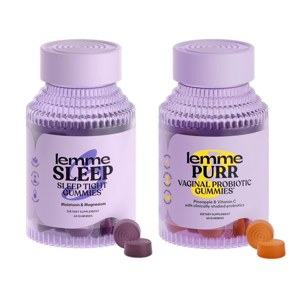 Lemme Sleep & Purr Bundle - Unekummid, ravimivaba öine abi & Purr Vaginaalsed probiootilised kummikud naistele - Gluteenivaba, želatiinivaba, mitte-GMO - 60 Loe igaüks