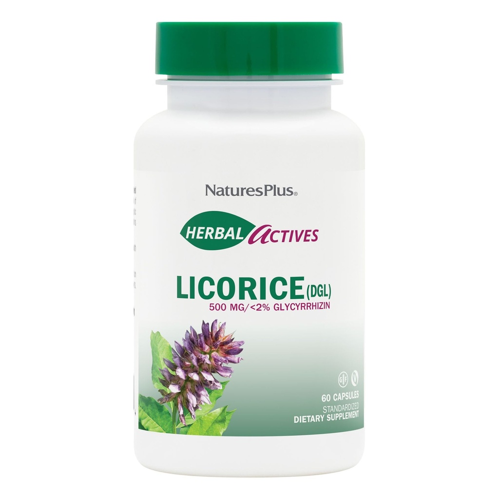 NaturesPlus taimsed aktiivsed lagrits (DGL) 500 mg - 60 kapslit, pakend 2 - toetab tervislikku seedimist ja üldist heaolu - taimetoitlane, gluteenivaba - 120 kokku