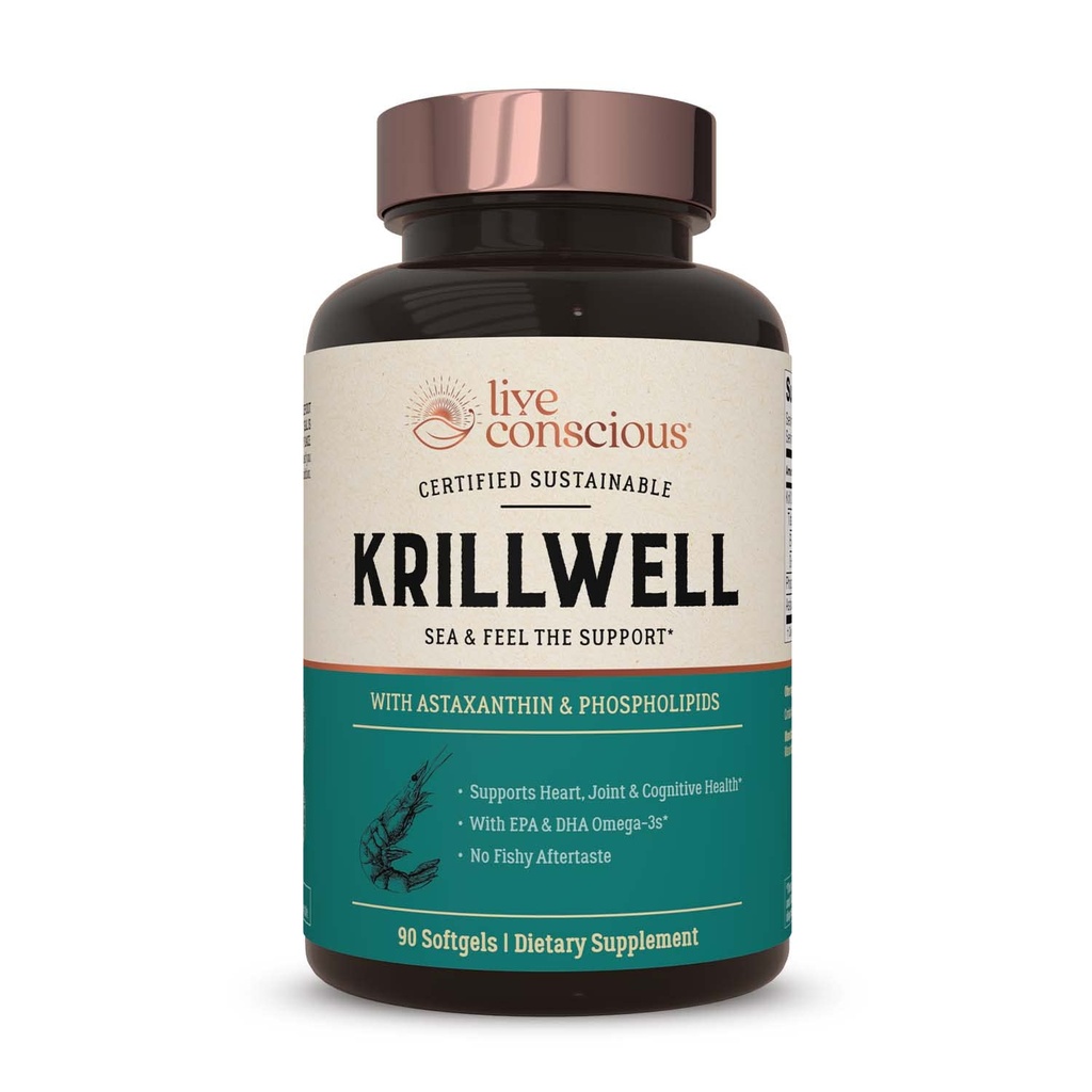 Live Conscious KrillWell, ühine ja kognitiivne tugi | Sertifitseeritud jätkusuutlik krilliõli 2X tõhusam kui kalaõli - 30 päeva pakkumine