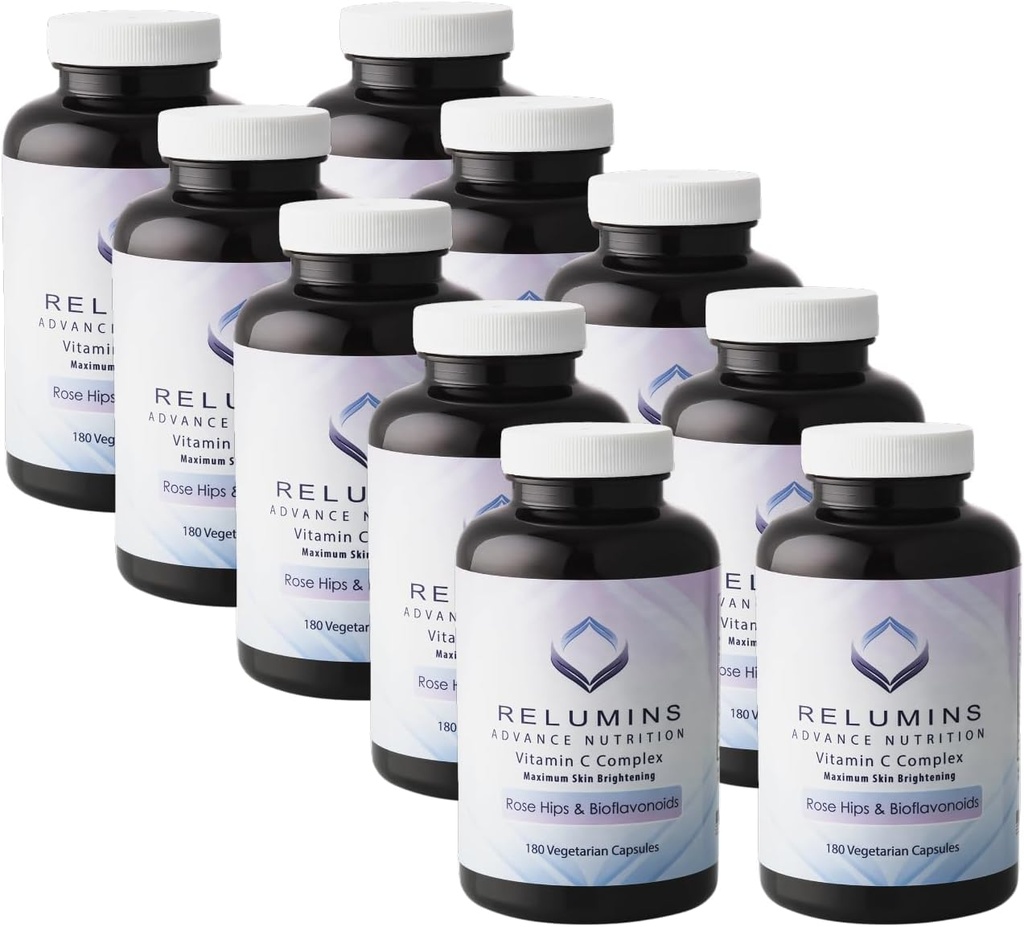 Relumins Advanced C-vitamiini täiendus Rose HIPS-iga - 1000 mg C-vitamiini, immuunsuse ja kollageeni tootmist, valmistatud USA-s - 180 kapslit x 10 pudelit