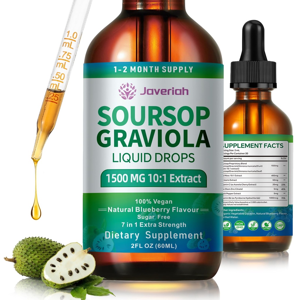 Soursop Graviola Vedelik tilgad Täiendus Sea Moss Extract, Soursop Bitters Vedelik Rakutoe Ja Regenereerimise, Immunity, Maks, Antioksüdant, Graviola Lehed Ekstrakt 2 kuu Pakkumine 60ML