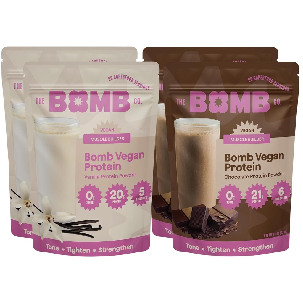 Blender Bombs The Bomb Co. Pommitab Taimeproteiini, Šokolaadi ja Vanilje Valgu Pulber 21 g valguga, Aminohapetega, nullsuhkruga, hernevalguga, kakaoga, Chia seemnetega, Vanilla & Monk Fruit, 60 Srvgs