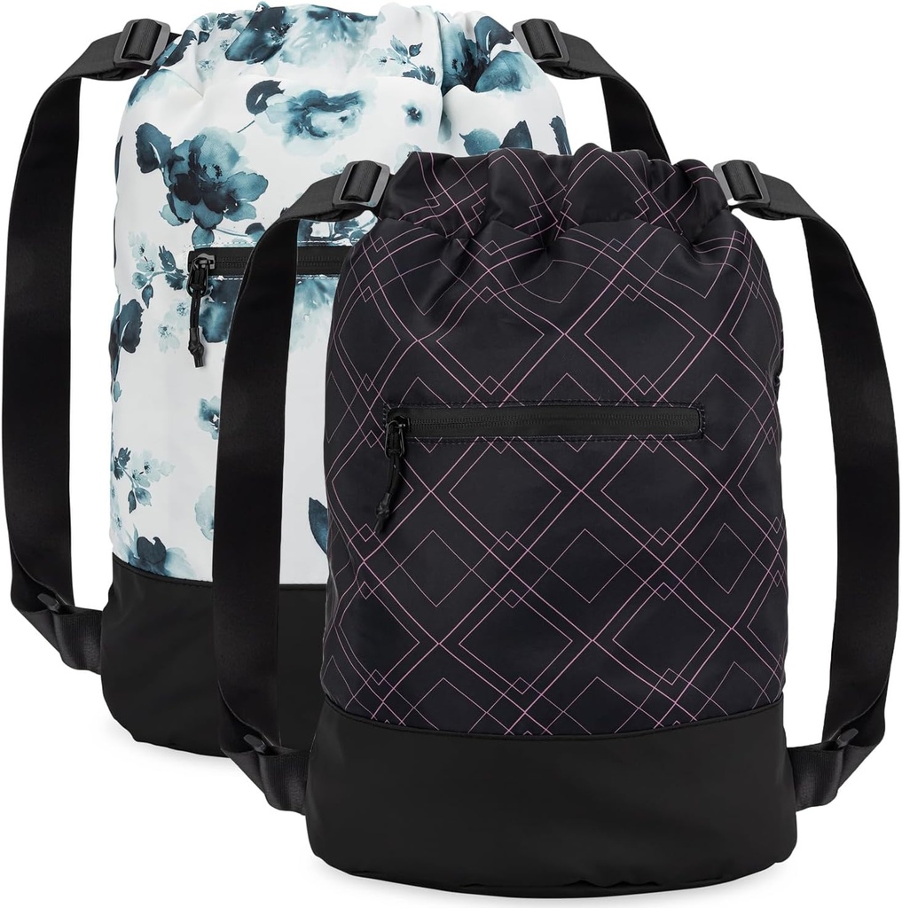 GOMOYO 2-Pack Naiste Floral Plum Drawstring seljakott reguleeritava õlarihmaga, 18 x 14 x 7 tolli, ideaalne jõusaalis, reisimiseks ja üleöö