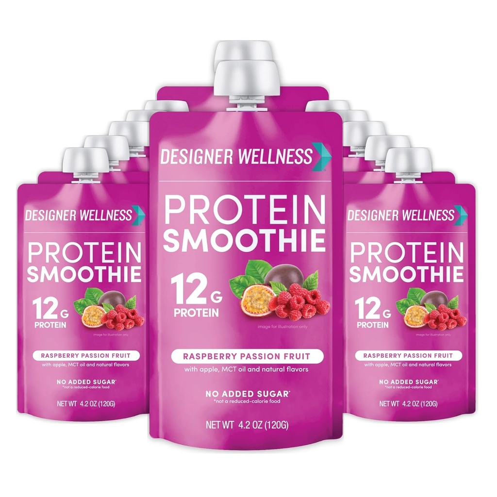 Disainer Wellness Protein Smoothie, tõeline puuvili, 12 g valku, madala süsivesikusisaldusega, null-lisatud suhkur, gluteenivaba, mitte-GMO, kunstlike värvide või maitsete puudumine, Vaarika Passion Fruit, 12 krahv