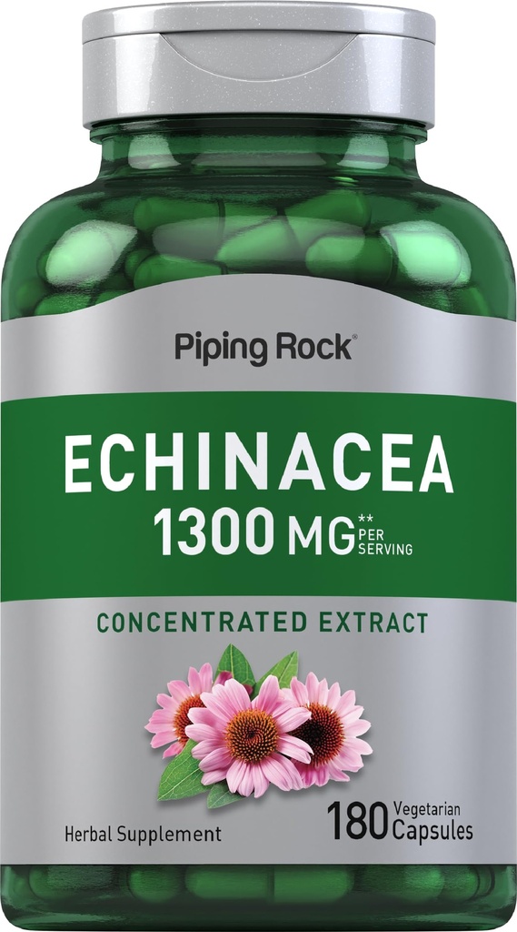 Piping Rock Echinacea Extract kapslid 1300mg | 180 Count | Taimne täiendus | Taimetoitlane, Gluteenivaba, Non-GMO