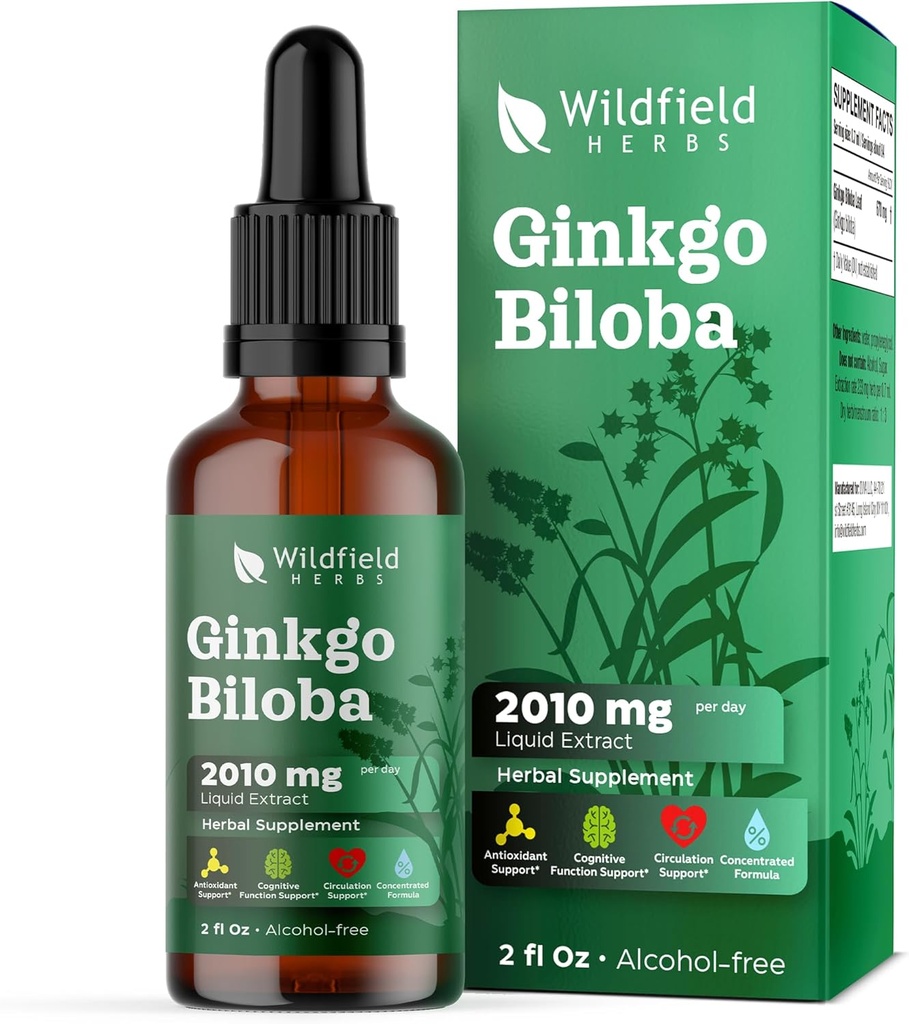 Ginkgo Biloba ekstrakti tilgad Vedelik 2000mg (Ginkgo biloba L.) Taimne täiendus Imendub paremini kui kapslid, 1 kuu pakkumine, 84 serveerimist, alkoholivaba tinktuur - 2 Oz, pakend 1