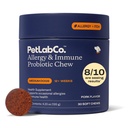 PetLab Co. Allergy & Immune Daily Probiootikumid koertele. Toetab pärmseente tootmist, hooajalisi allergiaid, vahelduva sügeluse, soolestiku ja seedetrakti tervist keskmise suurusega koertele, pakend võib varieeruda