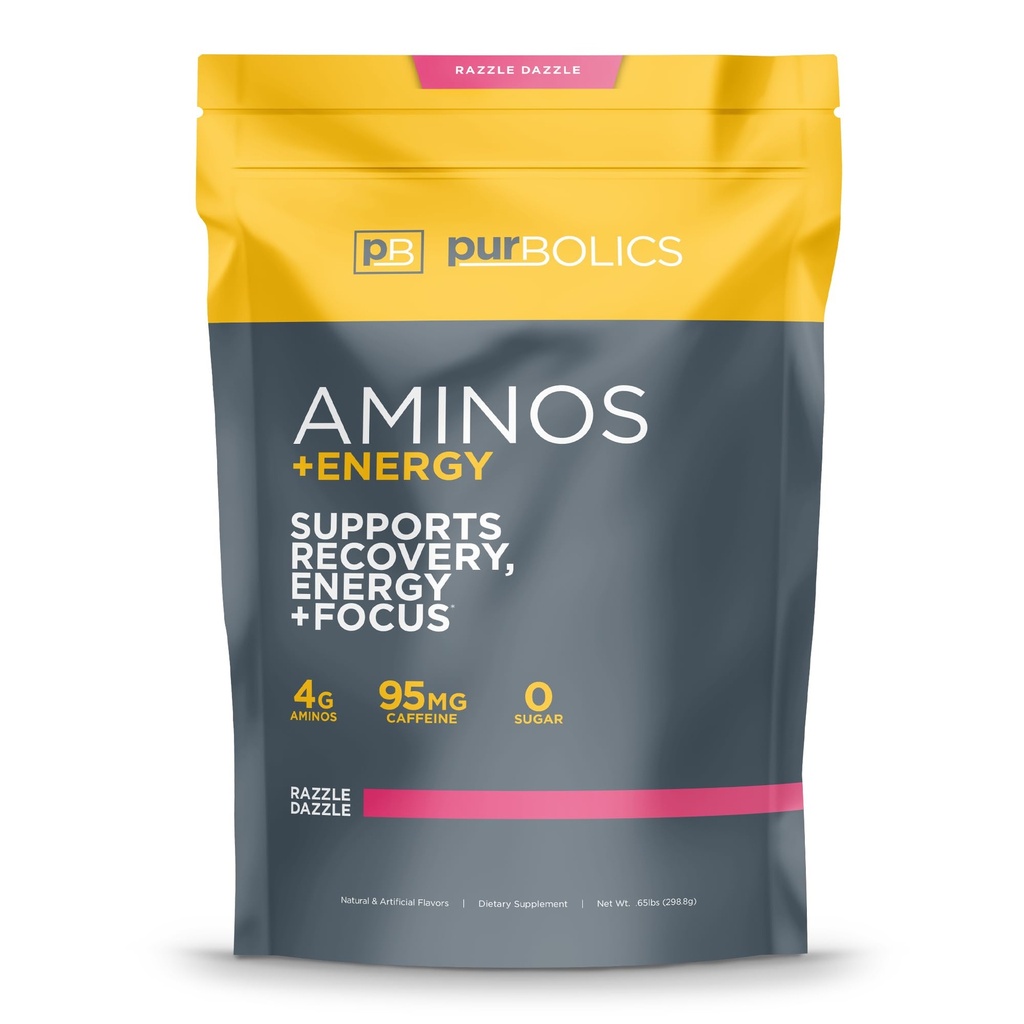 Purbolics Aminos + Energy | toetab taastumist, energia ja fookus | 95mg kofeiini, 0 suhkrut ja 60 serveerimist (Razzle Dazzle)