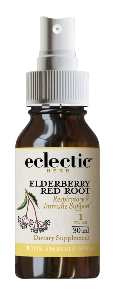 Eklektiline ürdi - Elderberry Red Root Throat Spray Kids | Hingamisteede ja immuunsüsteemi tugi | Mitte-GMO, Gluteenivaba (1 fl oz | 30 ml)