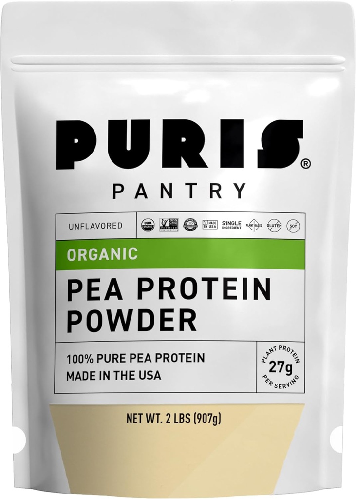 PURIS Orgaaniline hernevalgupulber – USDA Orgaaniline Veganvalk | 27 g Taimevalku Serving | Mitte-GMO Gluteenivaba Sojavaba | Puhas silt | Sujuv maitse | Ideaalne raputamiseks, smuutideks, küpsetamiseks | 2 lb