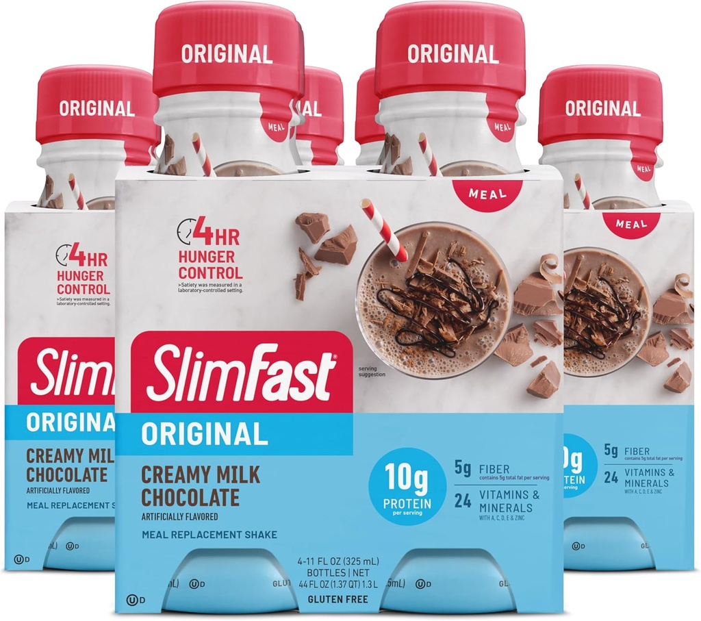 SlimFast söögikorra asenduskokteil, originaalne kreemjas piimašokolaad, 10 g valmis valku jooma, 11 Fl. Oz pudel, 4 loend (pakend võib varieeruda)