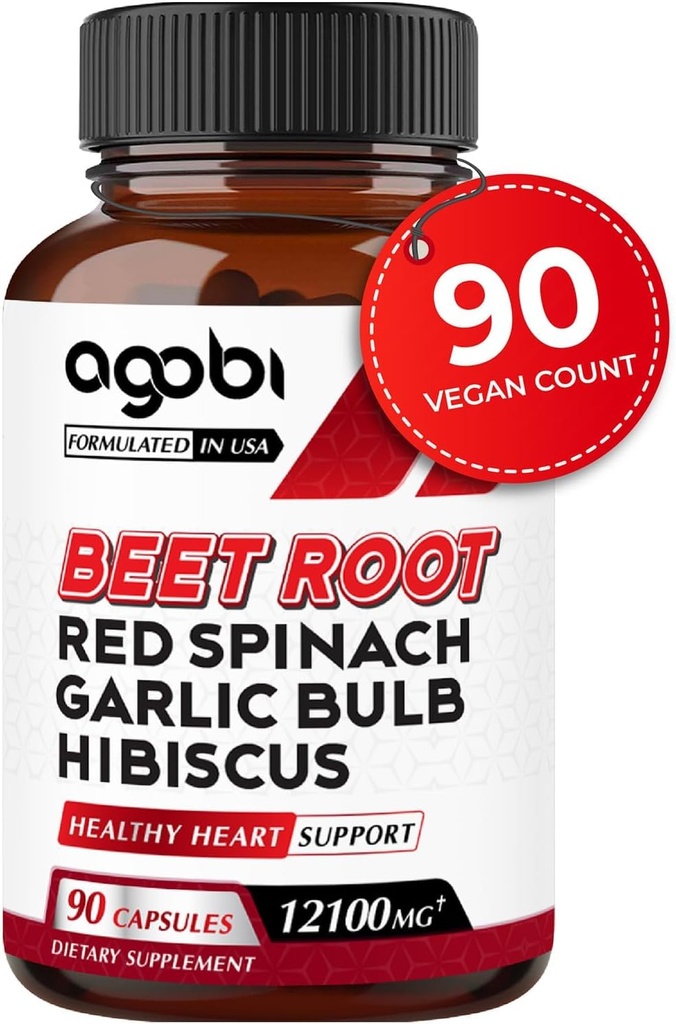 5in1 Beet Juur Kapslid - Lisatud Red Spinach, Orgaaniline Küüslauk Bulb, Hibiscus & Black Pepper - Toetus energia tootmise, immuunsüsteemi ja seedetrakti Tervis - 90 Vegan Kapslid