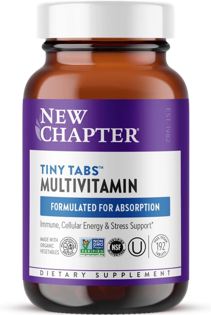 New Chapter Tiny Tabs Multivitamin with 20+ Nutrients for Immune, Cellular Energy & Stress Support, Including Vitamin D3 + B Vitamins, 192 Count
