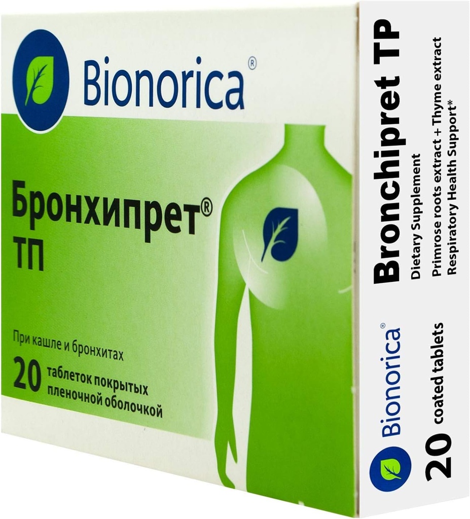 Bronchipret TP (koos Primrose ja tüümiani ekstraktidega) hingamisteede tervise toetamiseks - 20 tabletti