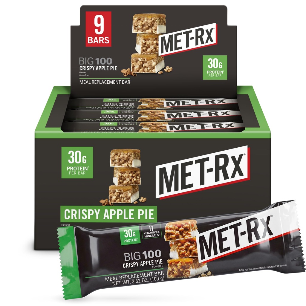 MET-Rx Big 100 Colossal Protein Bars, Crispy Apple Pie Meal asendamine Bars, 9 Count
