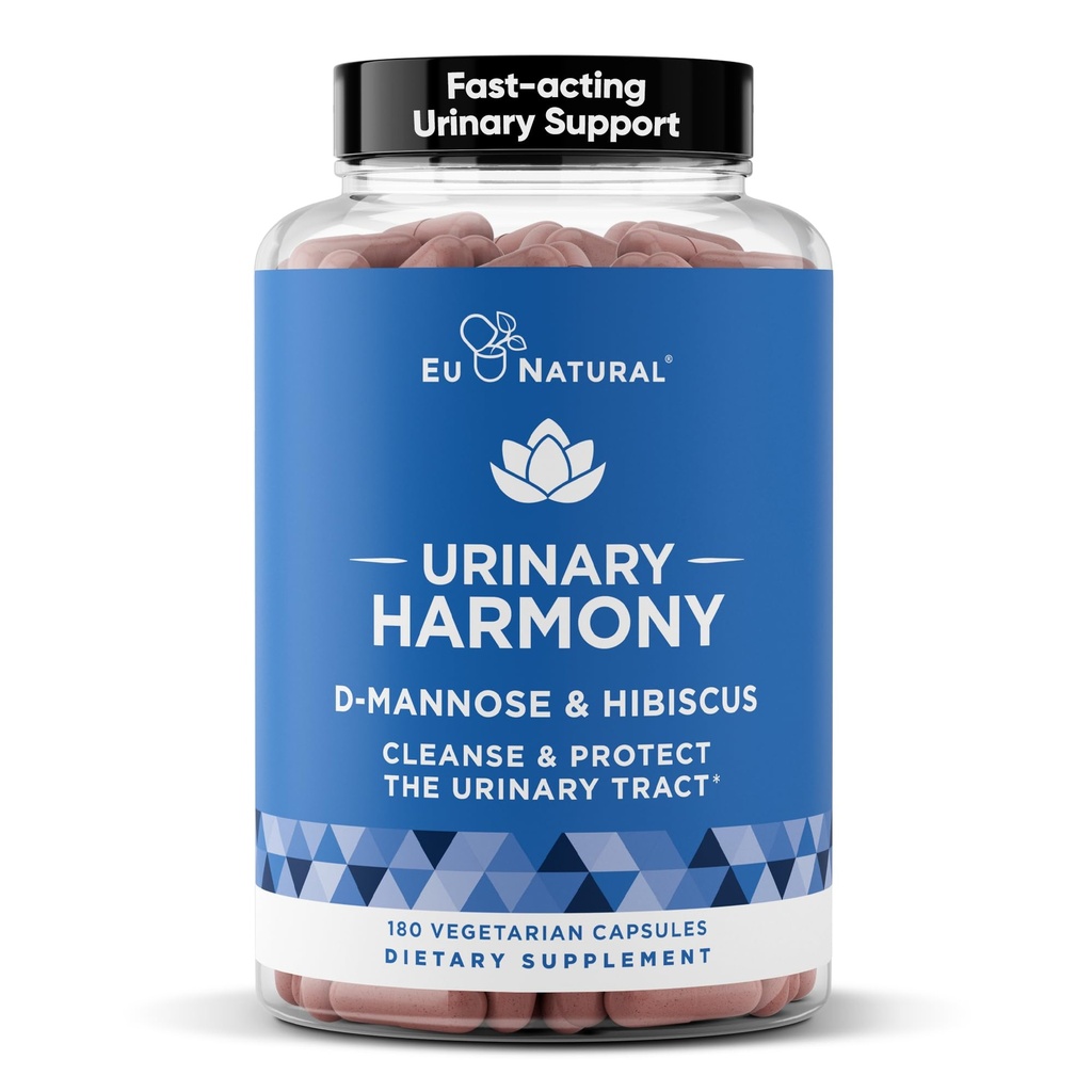 Uriini Harmooniline D-Mannoosi Täiendus - Kuseteede Tervis Naistele - Puhastab ja loputab kuseteede süsteemi - Tugev kliiniline tugevusvalem DMannoosi ja Hibiskusega - 180 kiiretoimelist kapslit