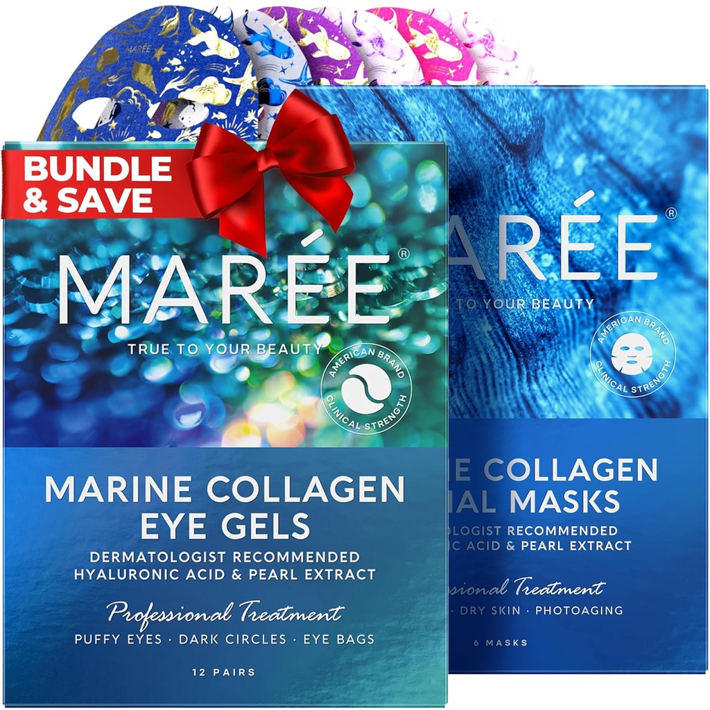MAREE silmageelid ja näomaskid Bundle - silma all olevad geelid pundunud silmadele ja tumedatele ringidele, leht niisutavad maskid - mere kollageen ja hüaluroonhape, rohelised ja punased vetikad ekstrakt - kõigile nahatüüpidele