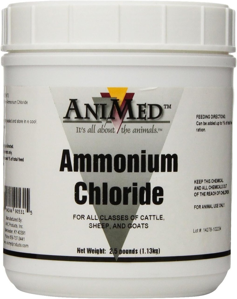ANIMed Powder 99,9-protsendiline ammooniumkloriid hobustele Koerad Kassid Lehmad Lambad ja kitsed, 2,5 naela...