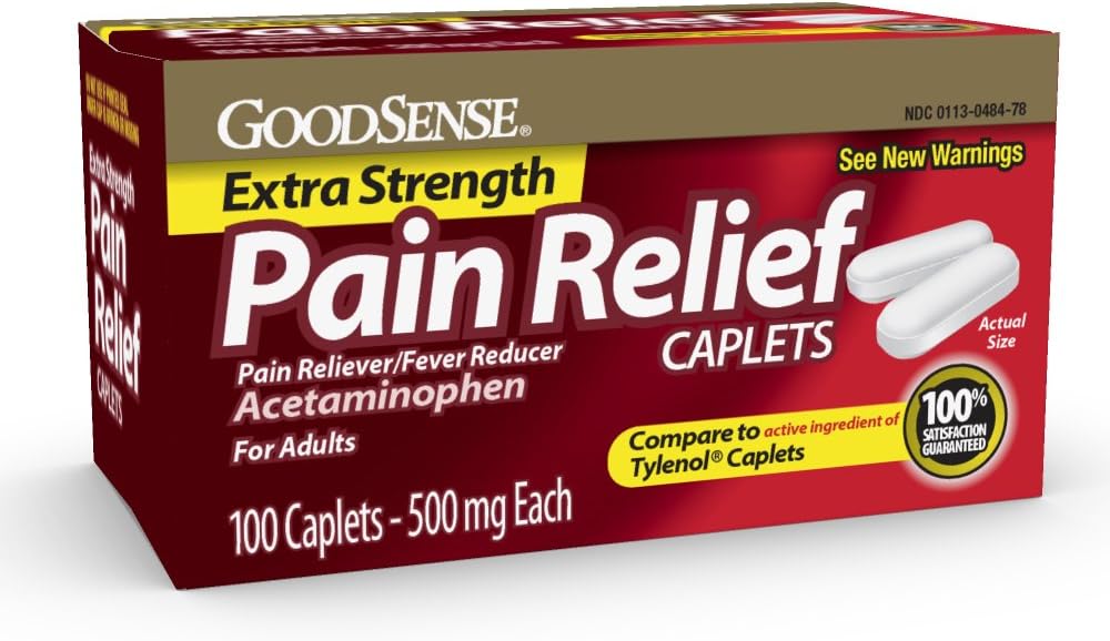 GoodSense Extra Tugevus Valu Relief - Acetaminophen Caplets 500 mg - Peavalu, lihasvalu, artriidi leevendamine, 100 krahv