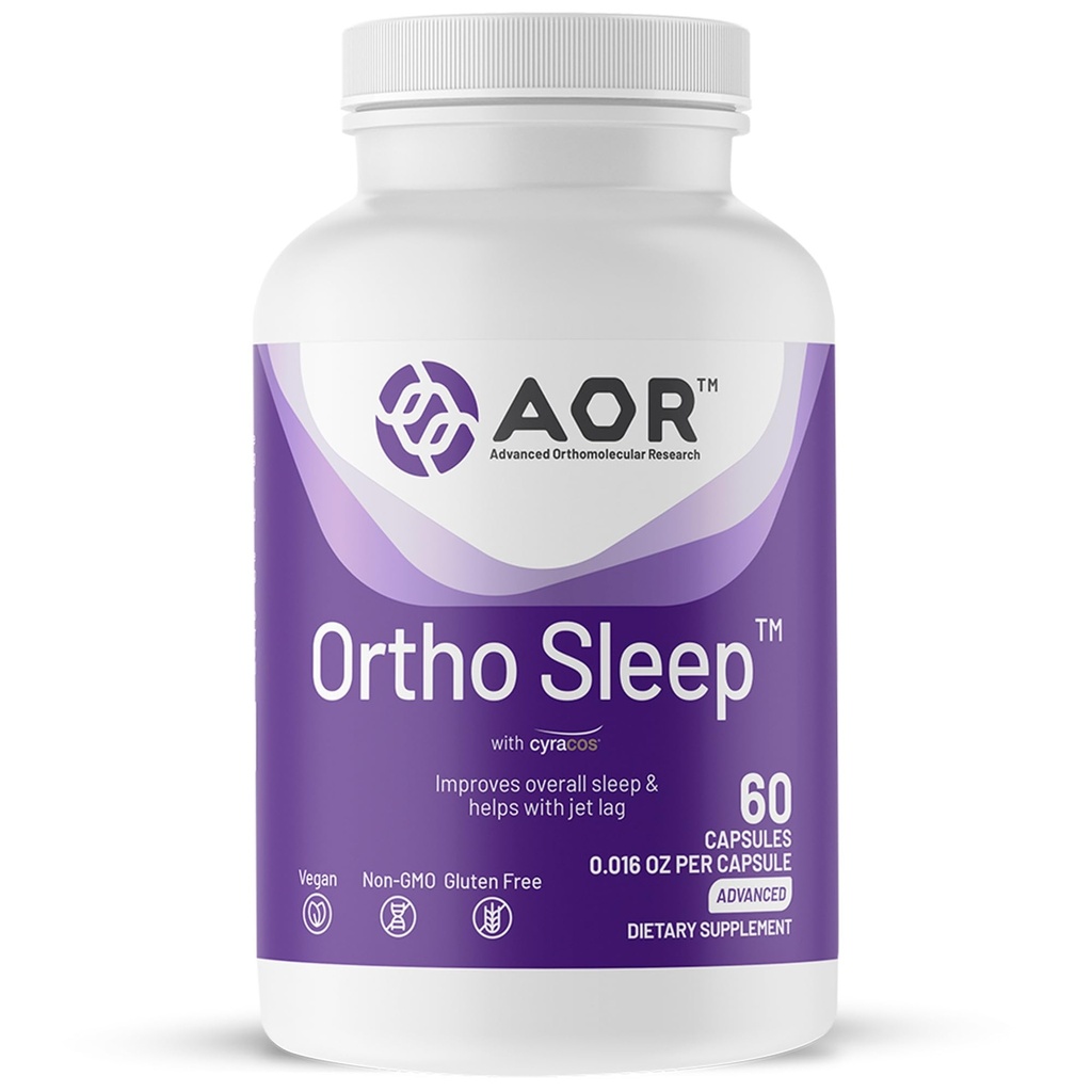 AOR, Ortho Sleep, parandab üldist une ja aitab jet lag, looduslik täiendus GABA, melatoniini, L-Theanine, Vegan, 30 serveerimist (60 kapslit)