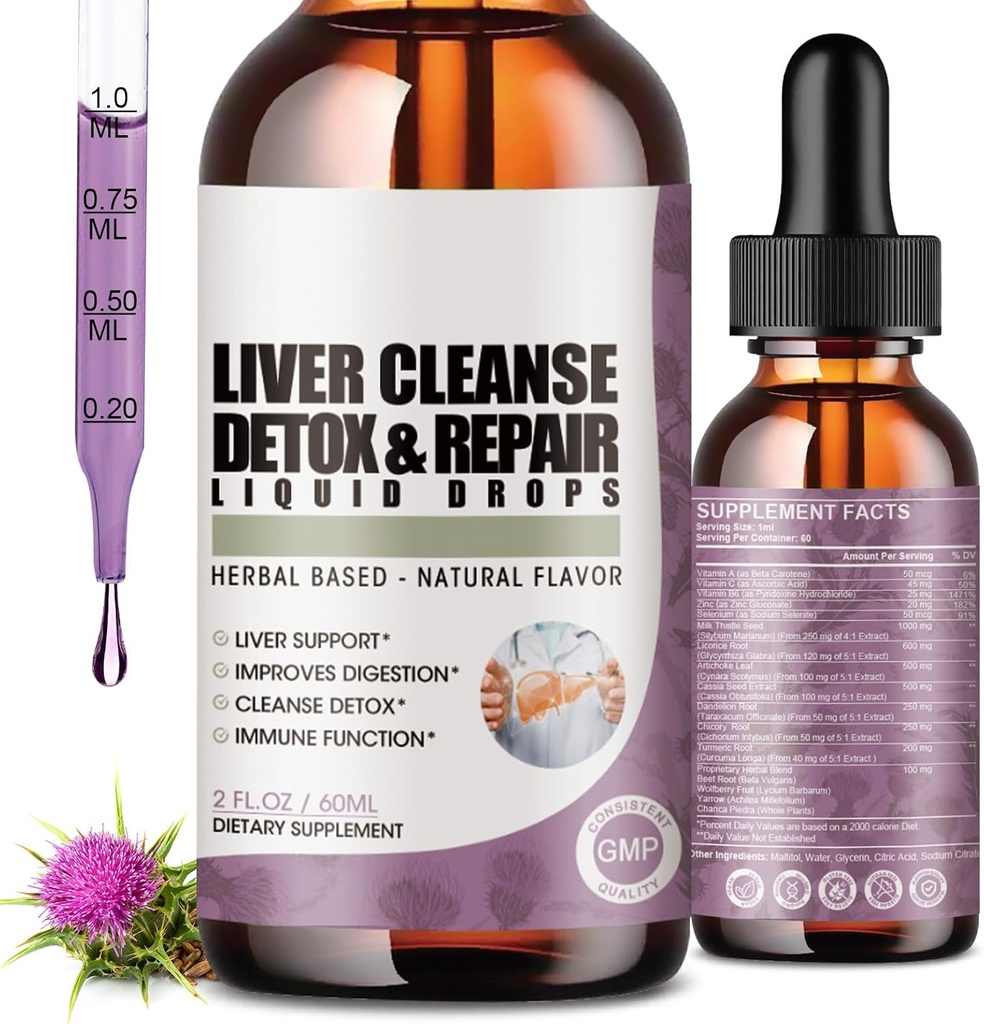 2 Pack Maks Cleanse Detox & Repair Vedelad tilgad piimaohakaga, artišokiekstrakt, Maksalisandi Maksa puhastamiseks & Detox, Antioksüdant, seedetrakti tugi, Vegan - 4 Fl Oz