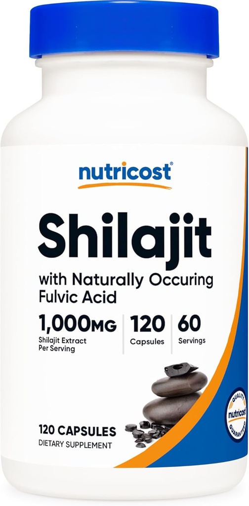 Nutrikost Shilajit kapslid (1,000 mg per Serving) (120 kapslit) - Shilajit ekstrakt looduslikult hõivav Fulvic Acid, 60 Servings, Gluteenivaba, Non-GMO, Vegan Friendly Dietary Supplement