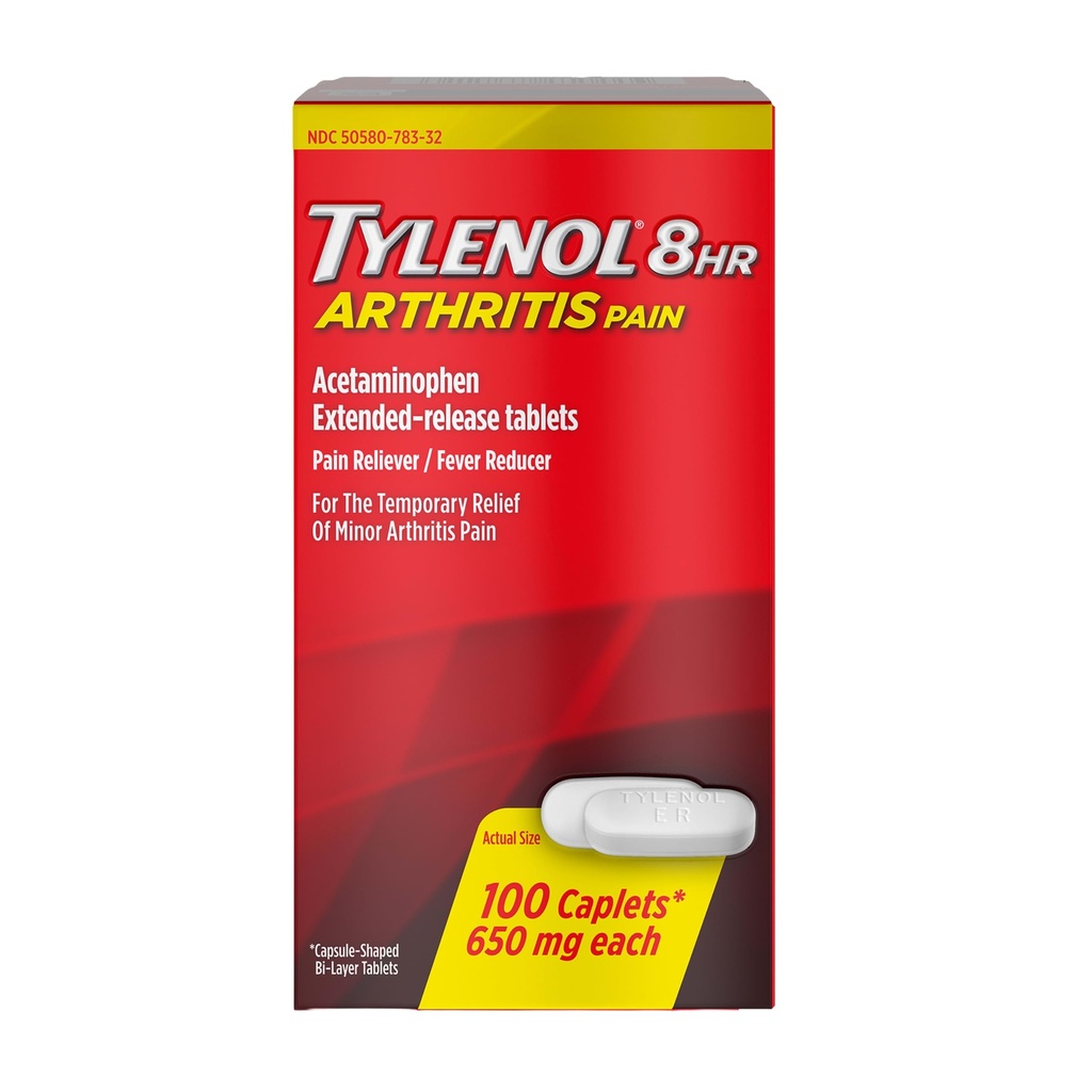 Tylenol 8HR artriit Valu leevendamise kapslid , 650 mg atsetaminofeen väikese artriidi ja liigesevalu jaoks , palaviku vähendaja , laiendatud vabanemine , õrn kõhul , 100 ct