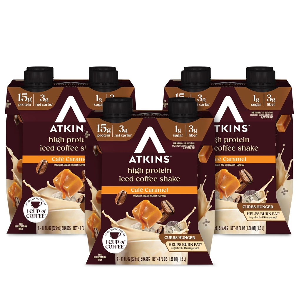 Atkins Café Caramel Jäätunud Kohv Maitsestatud Valgukoks, Kõrge Valgukoks, Madal Glükeemiline, Madala Süsivesikusisaldusega Ja Madala Suhkruga, Keto Sõbralik, Gluteenivaba, 12 Krahv