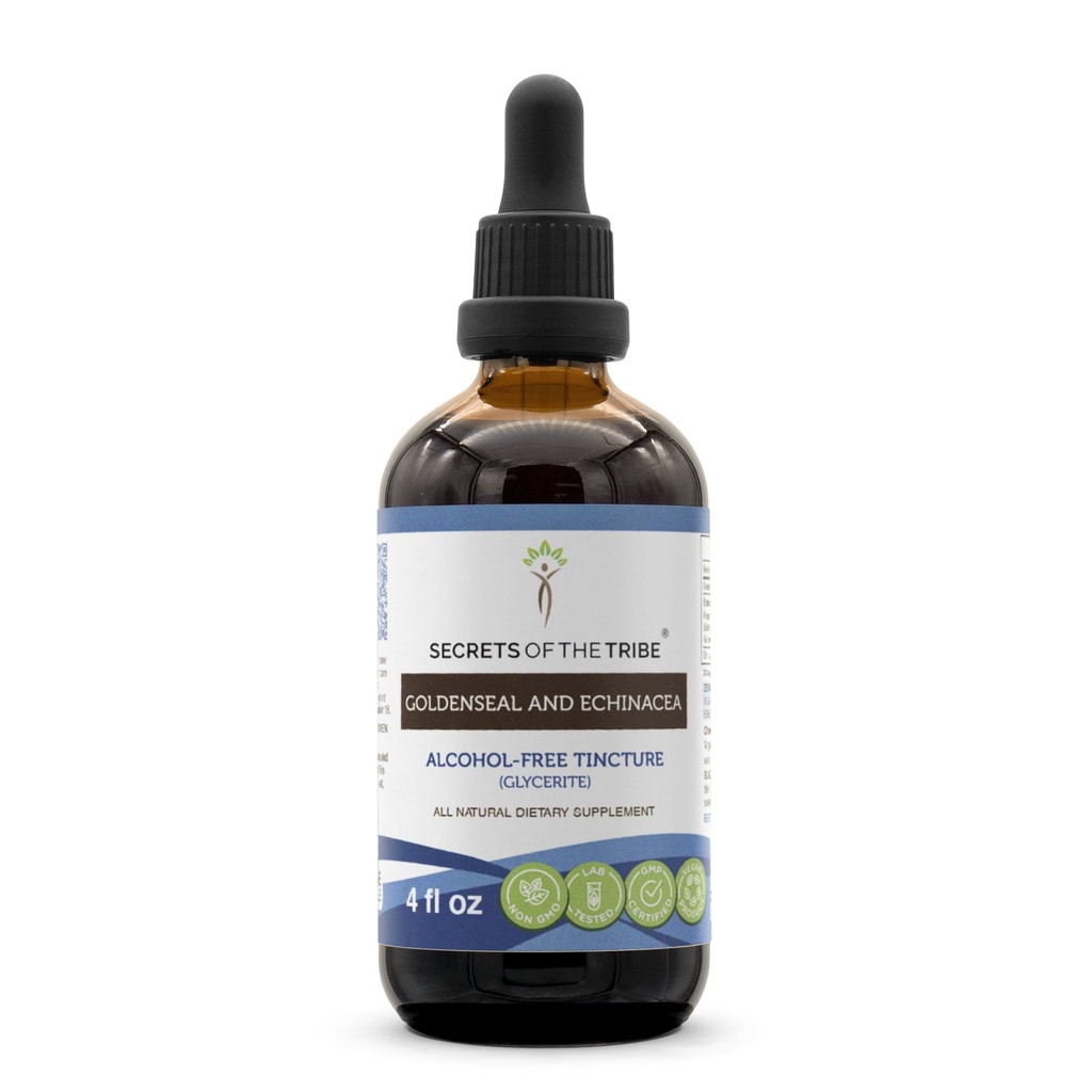 Saladused Tribe Goldenseal ja Echinacea Alkoholivaba vedelik ekstrakt, maitsetaimed (Echinacea Juur (Echinacea Purpurea), Goldenseal Juur (Hydrastis Canadensis)) Tinktuuri täiendus (4 FL OZ)