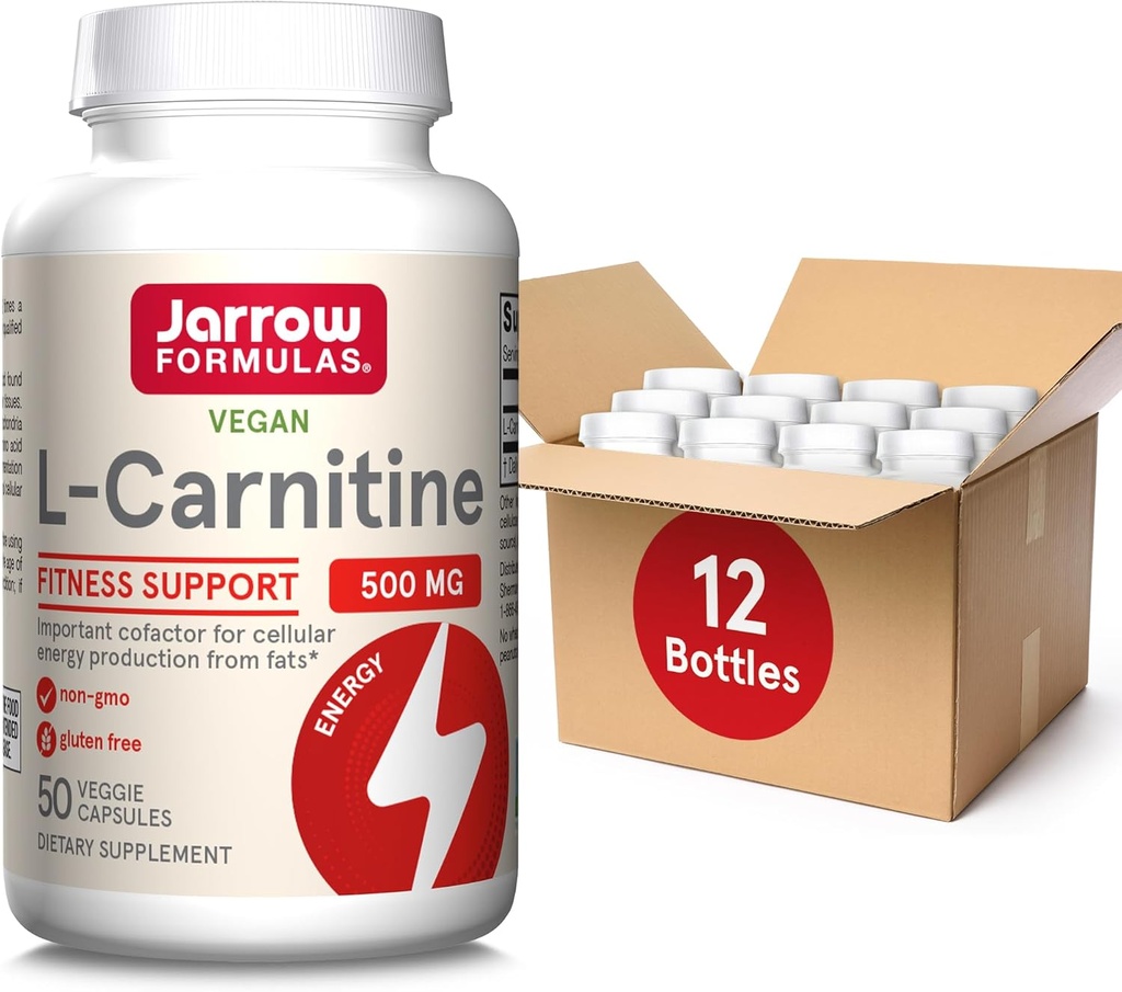 Jarrow valemid L-karnitiin 500 mg, toidulisand, rakuenergia tootmise toetamine, 50 Veggie kapslit, 50 päeva pakkumine päevas (12. pakendis)